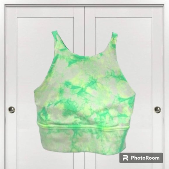 Cute Lululemon Energy Bra High Neck Shibori Tie Dye Lime Green & Yellow - Picture 4 of 8